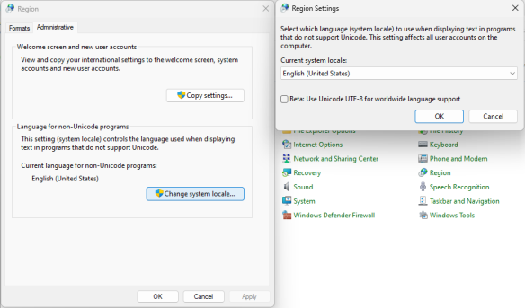 Language settings and system encoding