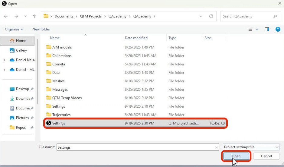 Importing settings from another project
